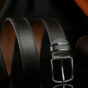 Men's Leather Belt - Classic Dress Belt with Metal Buckle